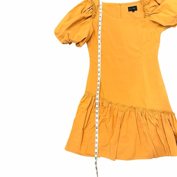 Marigold Line & Dot Ruffle Asymmetrical Puff Sleeve Yoko Mini Dress Size Small - Picture 15 of 15